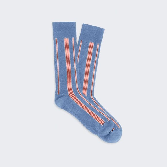 Guest in Residence VERTICAL STRIPE SOCKS - FRENCH BLUE/CREAM/CHERRY - OS - Picture 1 of 8